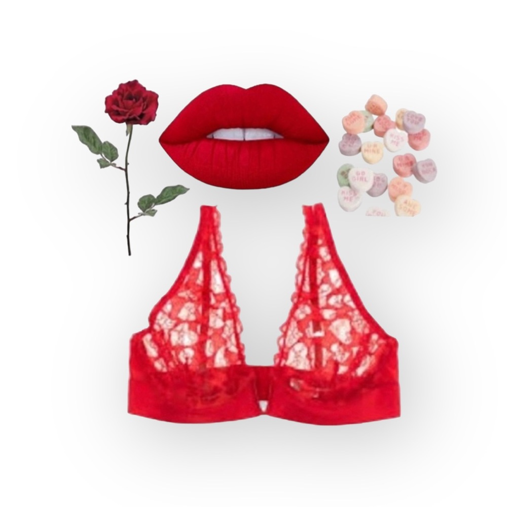 new Mimi Holliday ❤︎︎ Poison Ivy Deep V Plunge ❤︎︎ Heart Lace Bra ❤︎︎ Scarlet - Picture 12 of 16